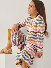 Monsoon Cream Zigzag Stripe Crochet 100% Cotton Cardigan - Image 1 of 4