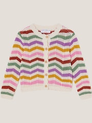 Monsoon Cream Zigzag Stripe Crochet 100% Cotton Cardigan - Image 2 of 4