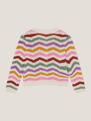 Monsoon Cream Zigzag Stripe Crochet 100% Cotton Cardigan - Image 3 of 4