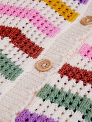 Monsoon Cream Zigzag Stripe Crochet 100% Cotton Cardigan - Image 4 of 4