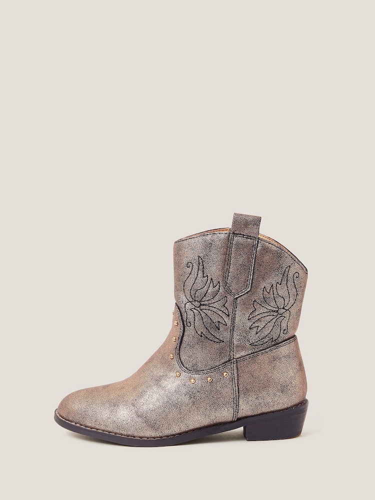 Monsoon Natural Brooke Metallic Cowboy Boots - Image 3 of 3