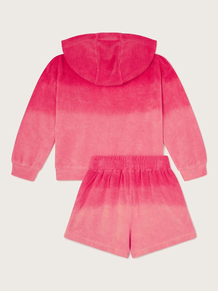 Monsoon Pink Floral Print Ombré Terry Zip 100% Cotton Hoodie and Shorts Set - Image 2 of 3