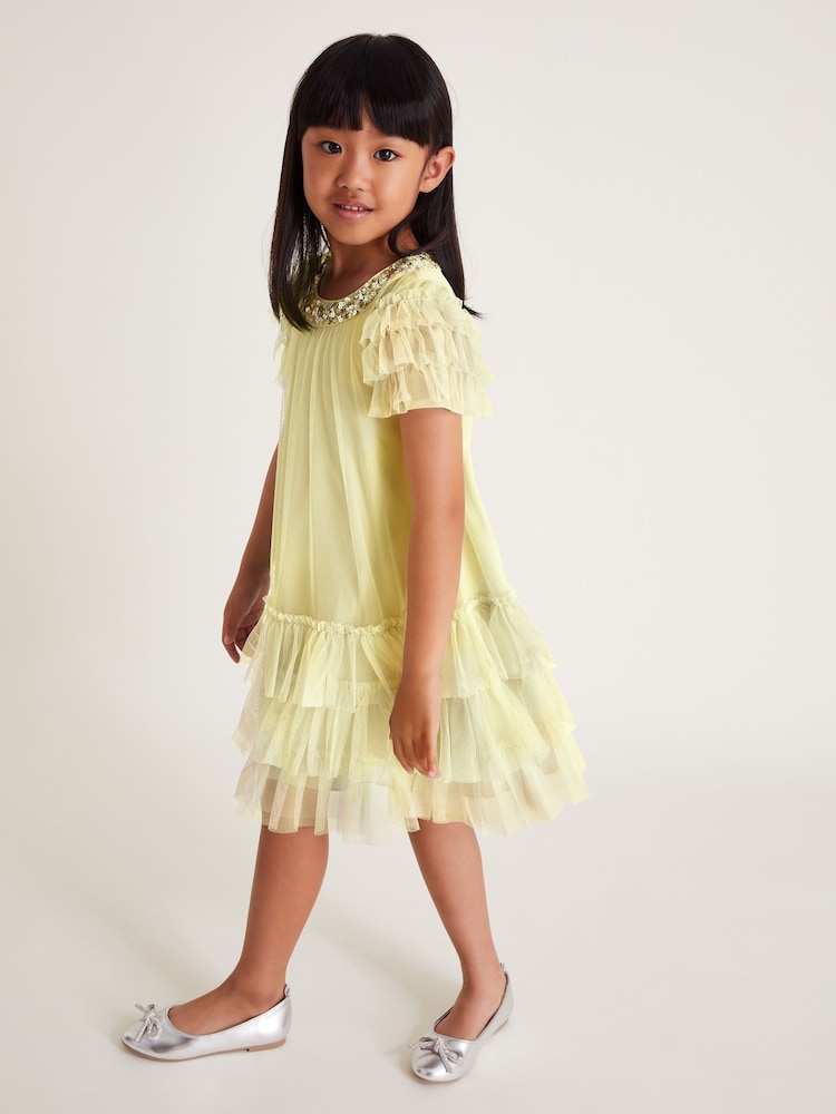 Monsoon Yellow Alexandria Sequin Ruffle Tulle Swing Dress - Image 1 of 1
