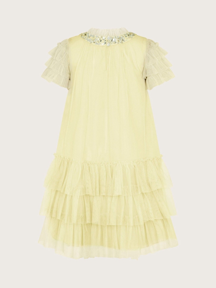 Monsoon Yellow Alexandria Sequin Ruffle Tulle Swing Dress - Image 3 of 4