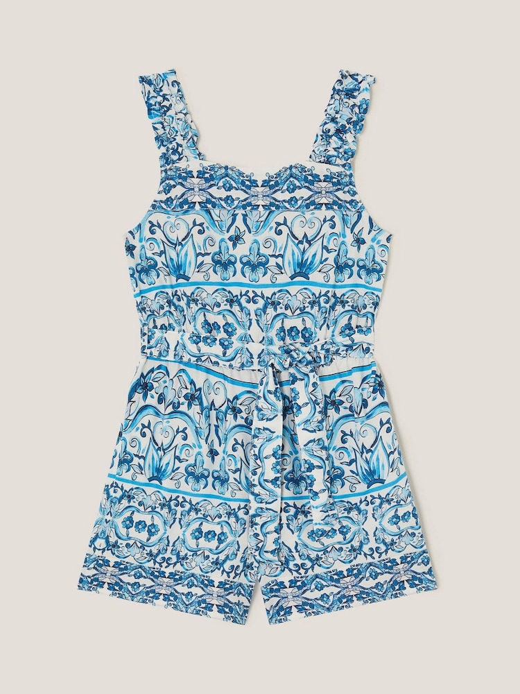 Monsoon Blue Ornate Floral Print Playsuit - Image 1 of 3