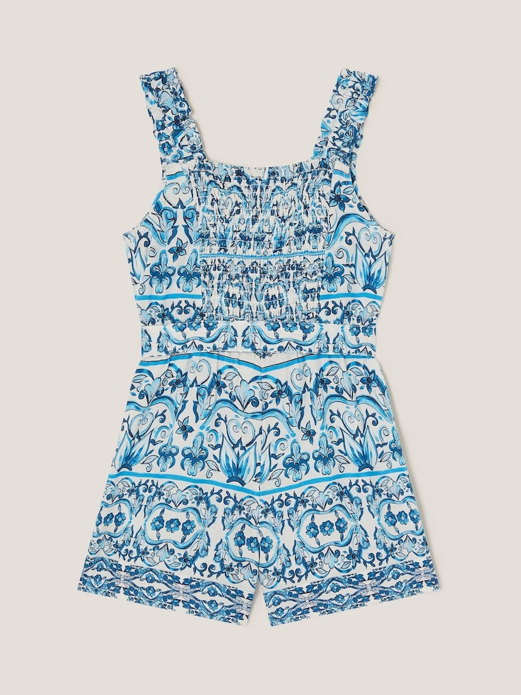 Monsoon Blue Ornate Floral Print Playsuit - Image 2 of 3