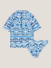 Monsoon Blue Floral Print UPF50+ Rash Vest and Swim Briefs Set - Image 4 of 5