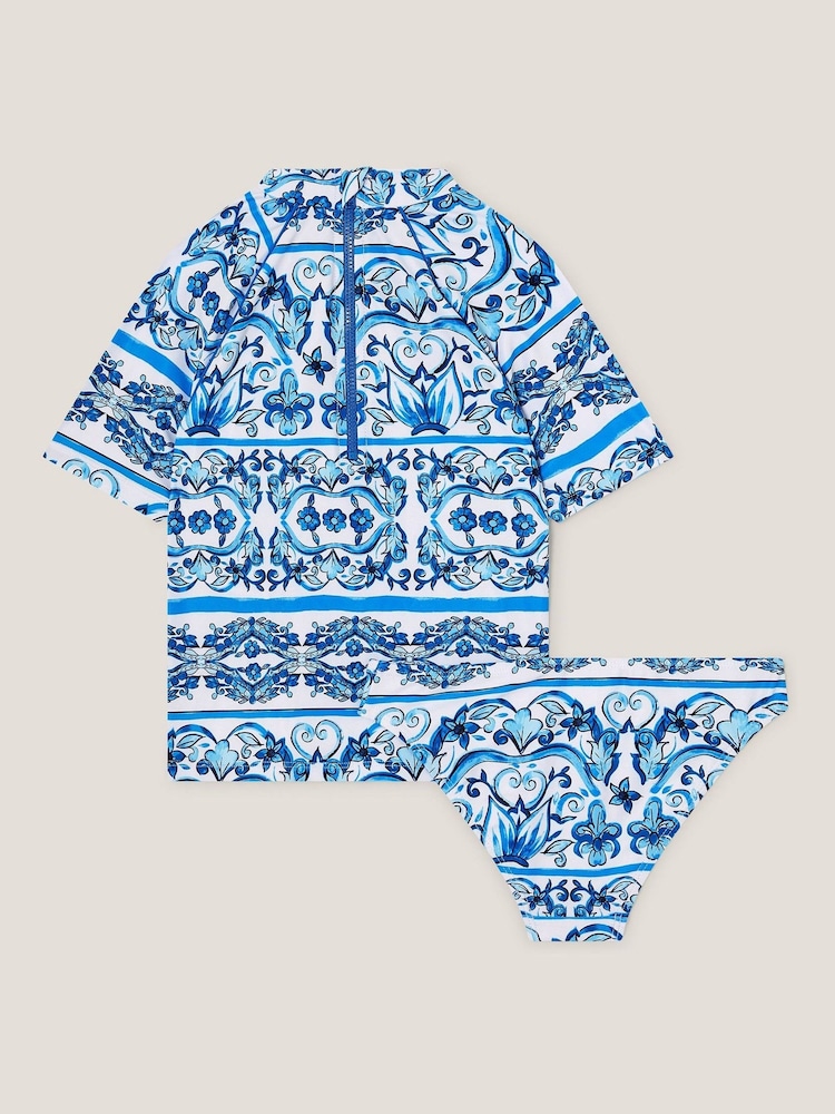Monsoon Blue Floral Print UPF50+ Rash Vest and Swim Briefs Set - Image 4 of 5