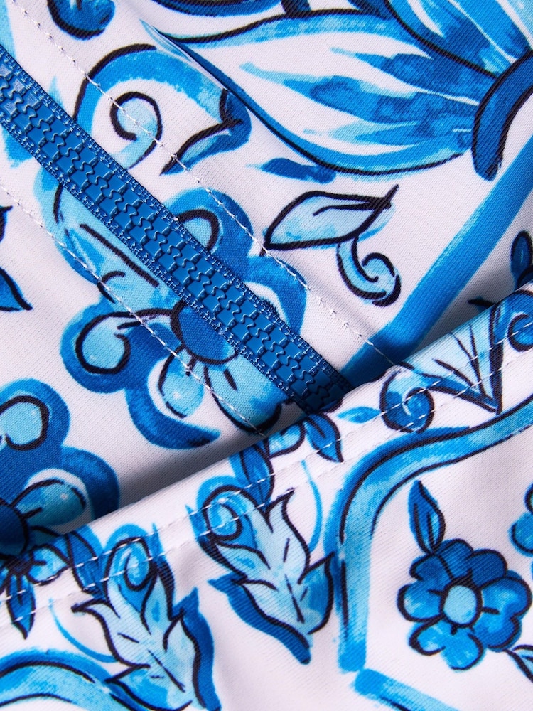 Monsoon Blue Floral Print UPF50+ Rash Vest and Swim Briefs Set - Image 5 of 5
