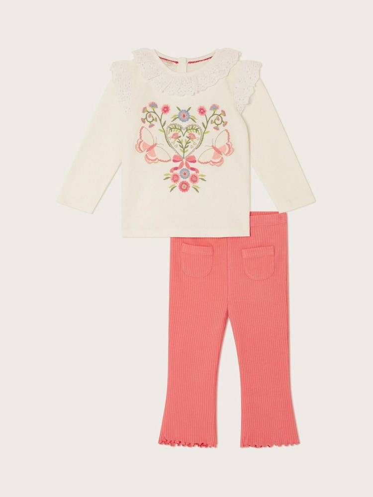 Monsoon Natural Baby Broderie Embroidered Top and Leggings Set - Image 1 of 3