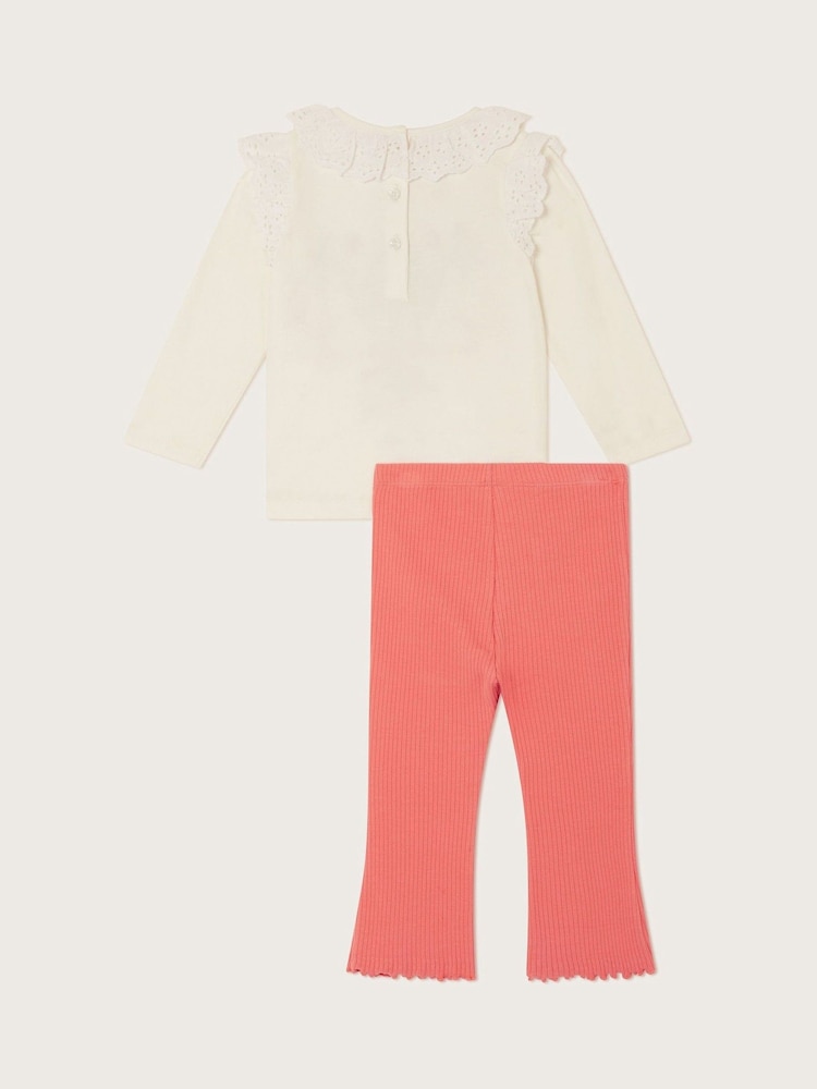 Monsoon Natural Baby Broderie Embroidered Top and Leggings Set - Image 2 of 3
