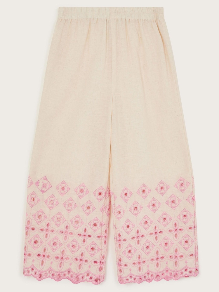 Monsoon Natural Broderie Wide Leg Trousers - Image 1 of 4