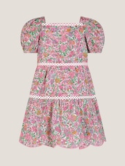 Monsoon Pink Baby Broderie Floral Puff-Sleeve Dress - Image 2 of 4