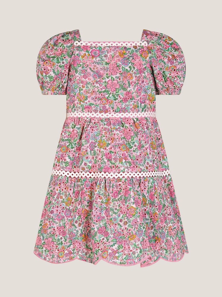 Monsoon Pink Baby Broderie Floral Puff-Sleeve Dress - Image 2 of 4