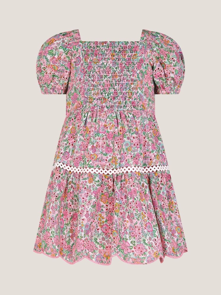 Monsoon Pink Baby Broderie Floral Puff-Sleeve Dress - Image 3 of 4