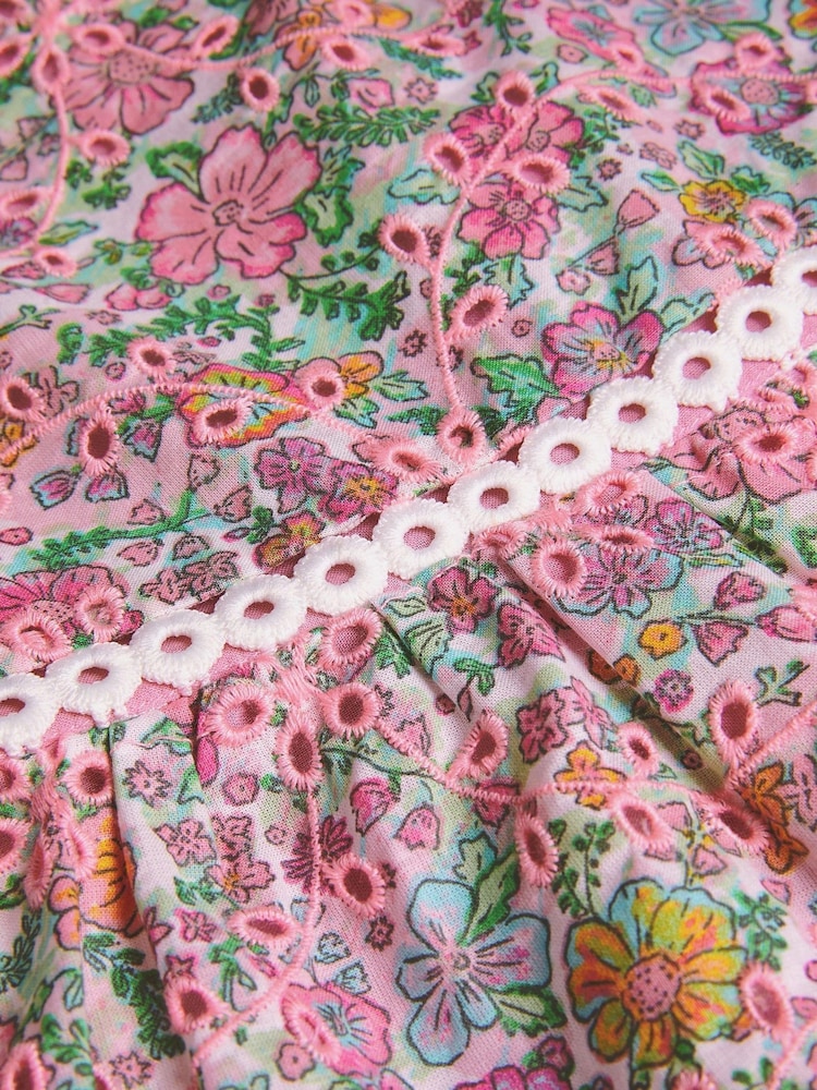 Monsoon Pink Baby Broderie Floral Puff-Sleeve Dress - Image 4 of 4