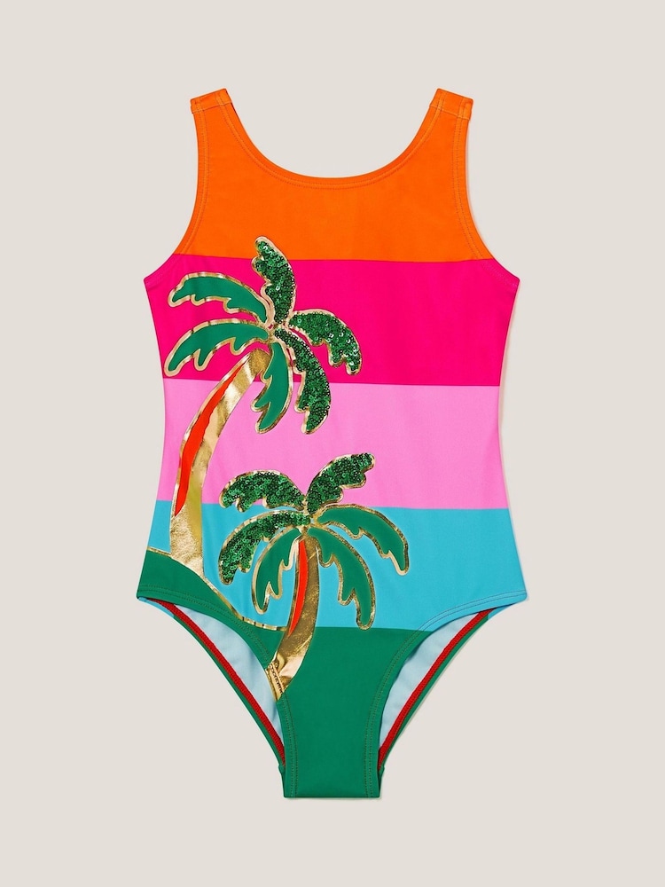 Monsoon Pink Colourblock Palm Sequin Swimsuit - Image 1 of 1