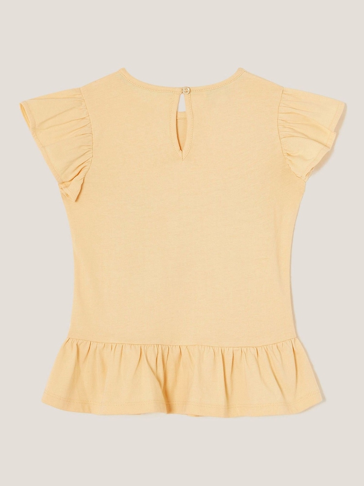Monsoon Yellow Floral Print Butterfly Frilly 100% Cotton T-Shirt - Image 2 of 3