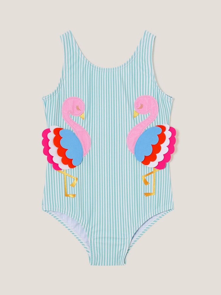 Monsoon Baby-Badeanzug mit Flamingo-Streifenmuster - Bild 1 von 3 Monsoon Baby-Badeanzug mit Flamingo-Streifenmuster - Bild 1 von 3