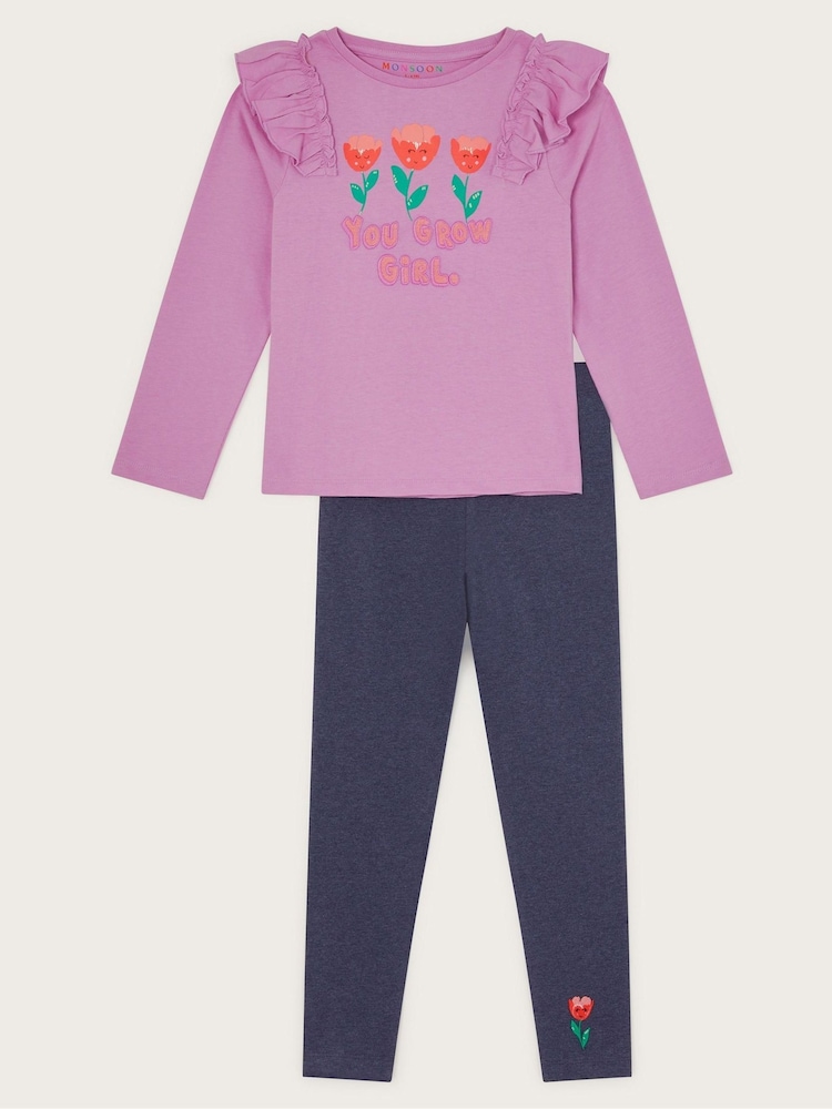 Monsoon Purple You Grow Girl Top and Leggings Set - Image 1 of 3