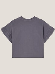 Monsoon Grey Happy Place Frill 100% Cotton T-Shirt - Image 2 of 3