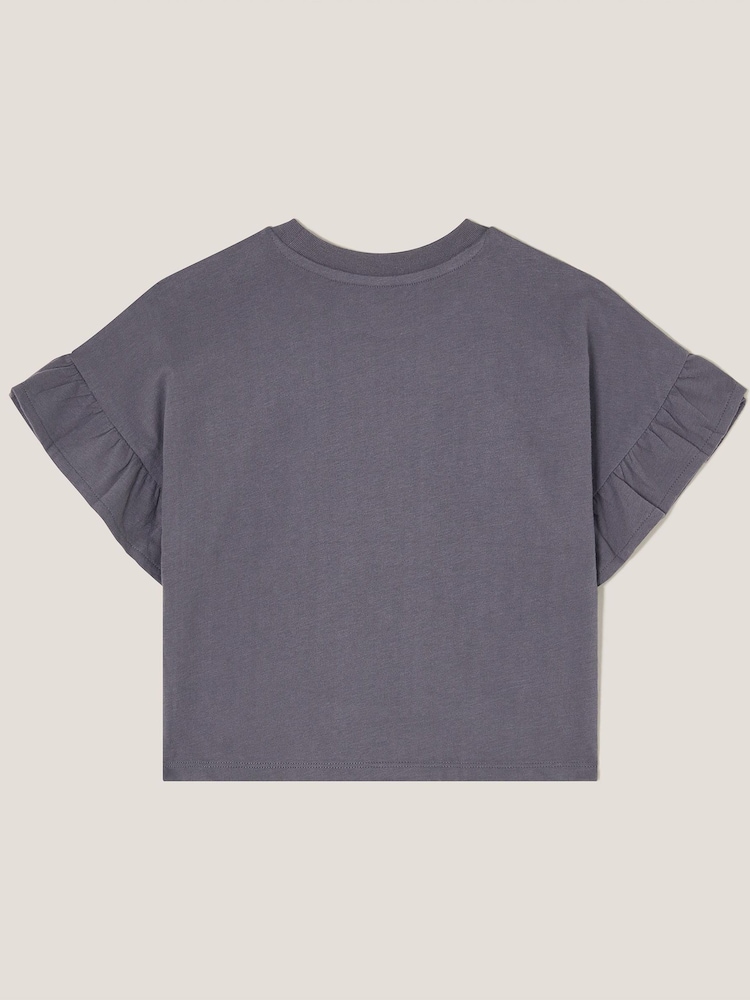 Monsoon Grey Happy Place Frill 100% Cotton T-Shirt - Image 2 of 3