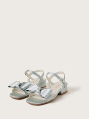 Monsoon Green Diamante Bow Satin Sandals - Image 1 of 3