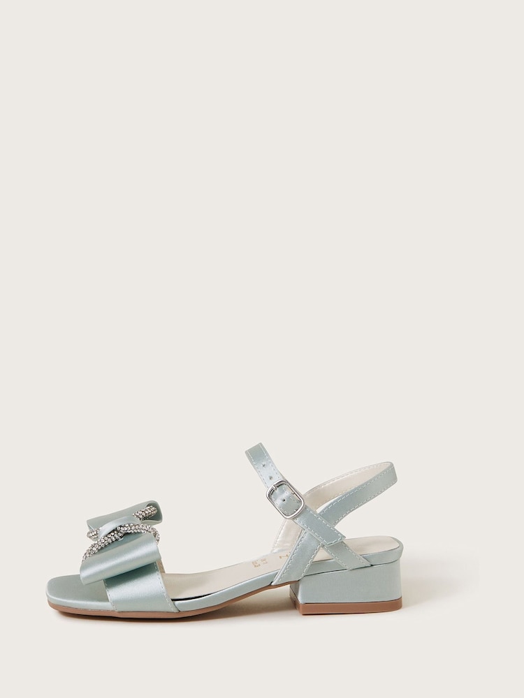 Monsoon Green Diamante Bow Satin Sandals - Image 2 of 3