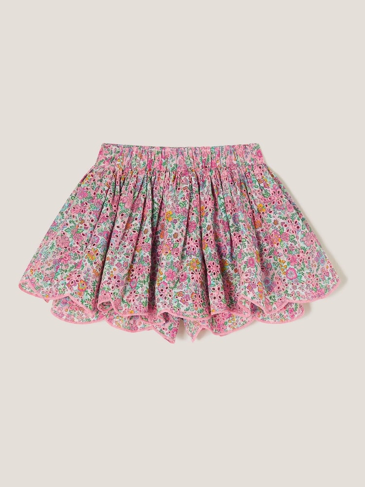Monsoon Pink Broderie Floral Print 100% Cotton Skort - Image 2 of 3