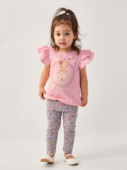 Monsoon Pink Baby Bunny 100% Cotton T-Shirt and Floral Leggings Set - Image 1 of 4