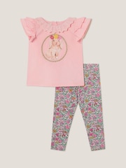 Monsoon Pink Baby Bunny 100% Cotton T-Shirt and Floral Leggings Set - Image 2 of 4