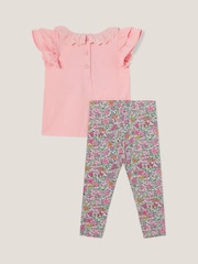 Monsoon Pink Baby Bunny 100% Cotton T-Shirt and Floral Leggings Set - Image 3 of 4