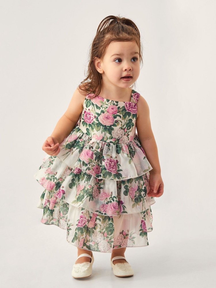 Monsoon Green Baby Raye Floral Organza Tiered Dress - Image 1 of 4