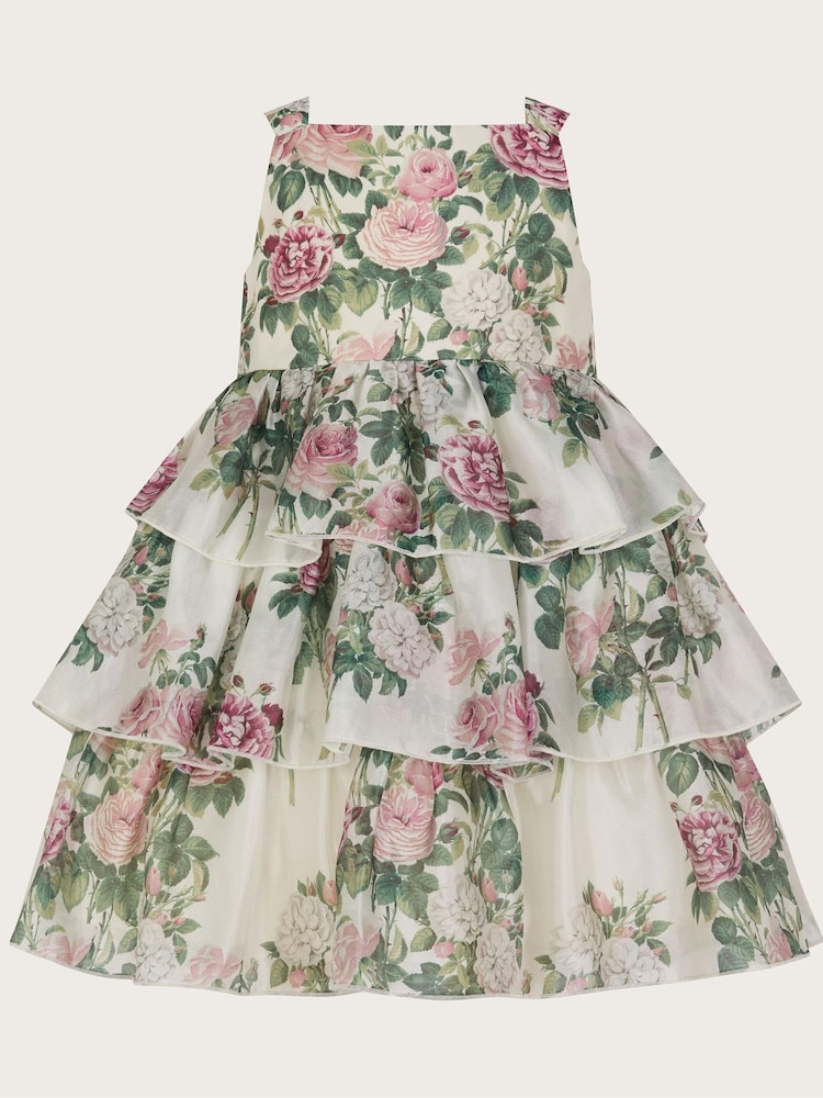 Monsoon Green Baby Raye Floral Organza Tiered Dress - Image 2 of 4