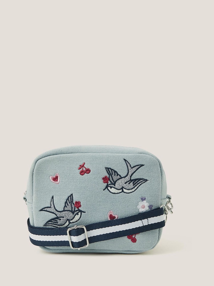Monsoon Blue Embroidered Denim Cross-Body Bag - Image 1 of 3