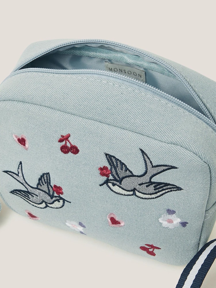 Monsoon Blue Embroidered Denim Cross-Body Bag - Image 3 of 3
