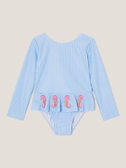 Monsoon Blue Baby Seahorse Stripe UPF50+ Long Sleeve Swimsuit - Image 1 of 3