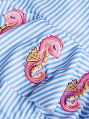 Monsoon Blue Baby Seahorse Stripe UPF50+ Long Sleeve Swimsuit - Image 3 of 3