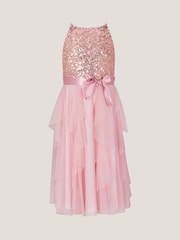 Monsoon Pink Sequin Waterfall Tulle Dress - Image 1 of 3