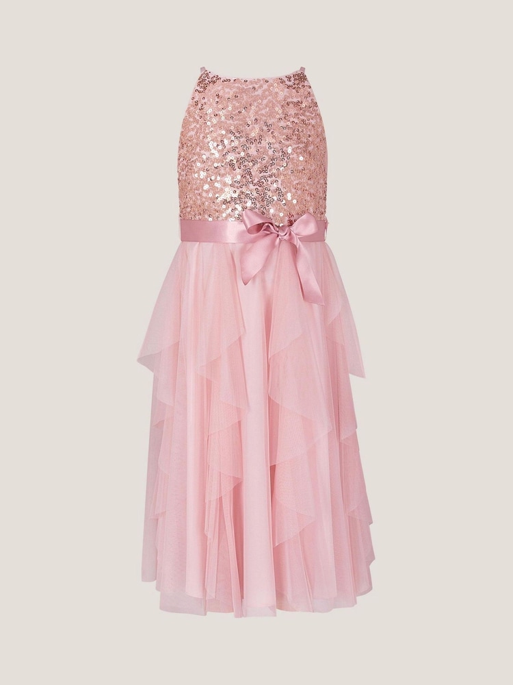 Monsoon Pink Sequin Waterfall Tulle Dress - Image 1 of 3