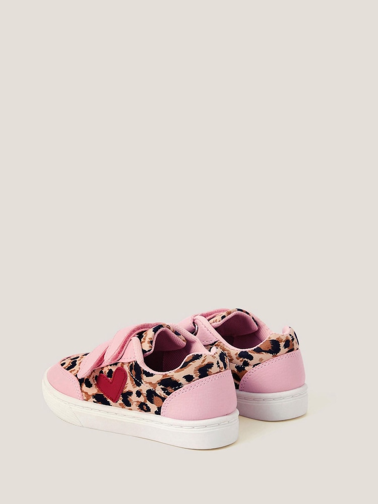 Monsoon Pink Leopard Print Rip-Tape Trainers - Image 2 of 3