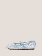 Monsoon Blue Floral Embroidered Mesh Ballet Flats - Image 2 of 3
