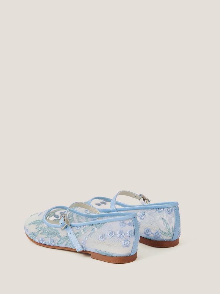 Monsoon Blue Floral Embroidered Mesh Ballet Flats - Image 3 of 3