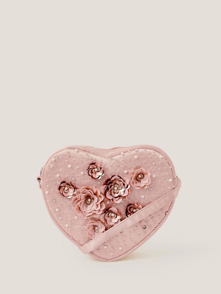 Monsoon Pink Sequin Flower Heart Bag - Image 1 of 4