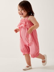Monsoon Pink Baby Broderie 100% Cotton Romper - Image 1 of 4