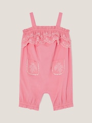 Monsoon Pink Baby Broderie 100% Cotton Romper - Image 2 of 4