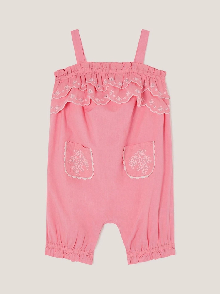 Monsoon Pink Baby Broderie 100% Cotton Romper - Image 2 of 4