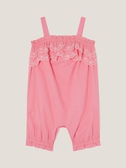 Monsoon Pink Baby Broderie 100% Cotton Romper - Image 3 of 4