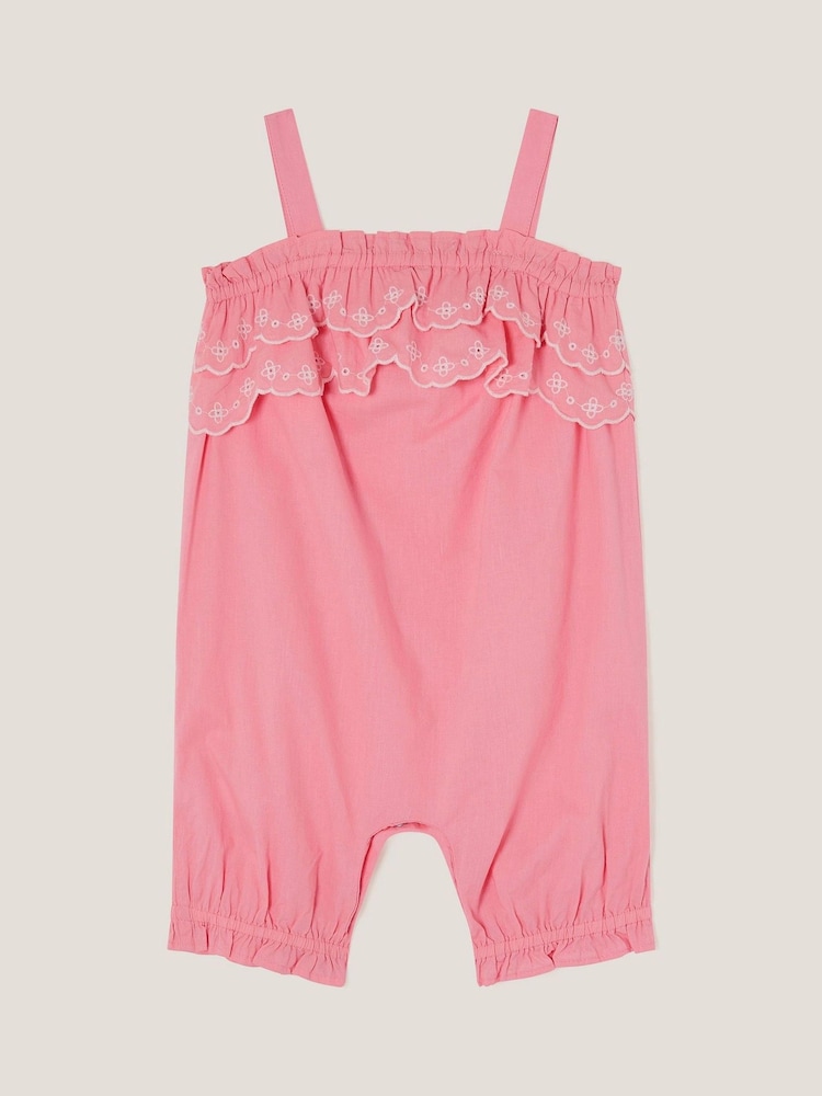 Monsoon Pink Baby Broderie 100% Cotton Romper - Image 3 of 4