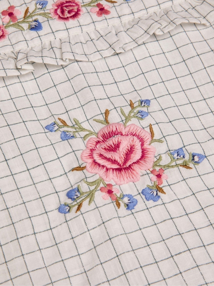 Monsoon Natural Floral Print Embroidered Check 100% Cotton Blouse - Image 4 of 4